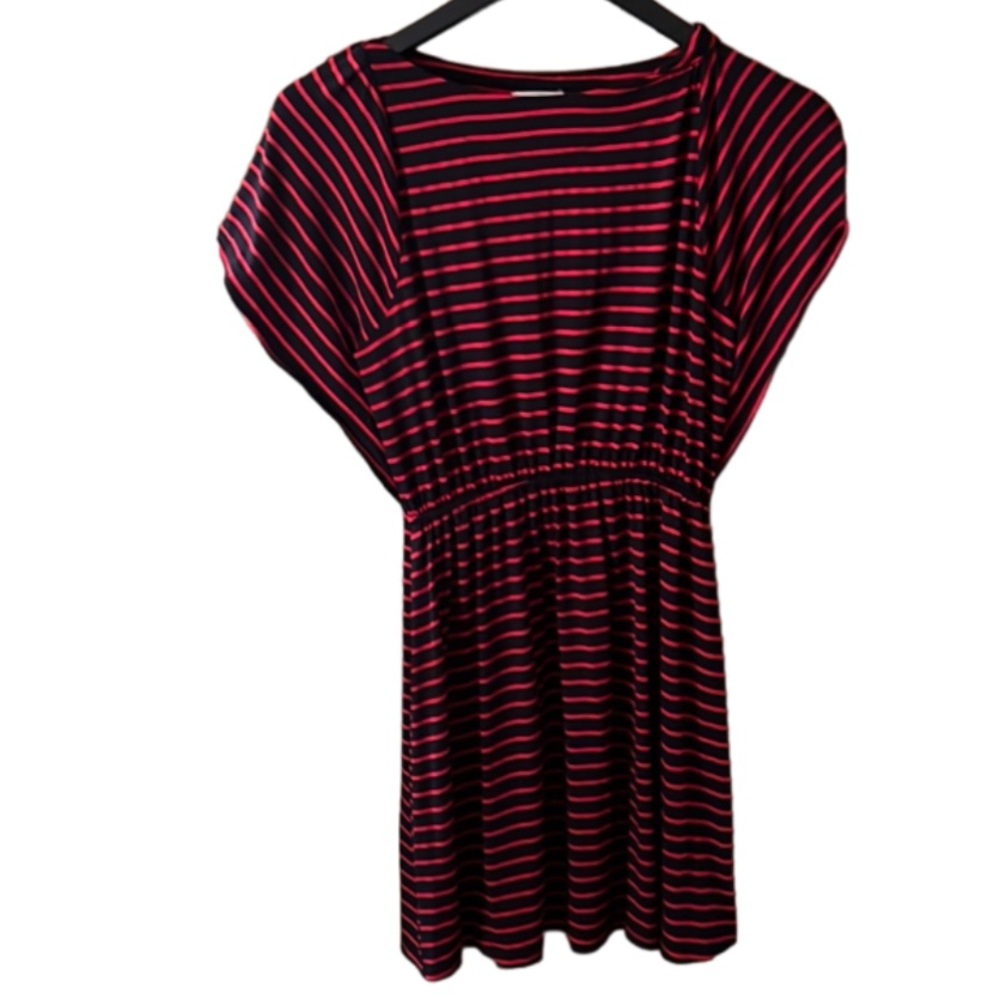 Charming Charlie Mini Dress Black and Red Striped Wide Short Sleeves Size Small
